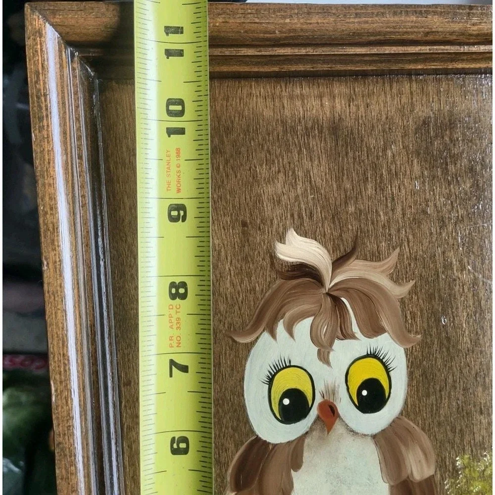 Vtg Wooden Painted Owl Key Holder Wall Mounted 6 Key Hook 12.5